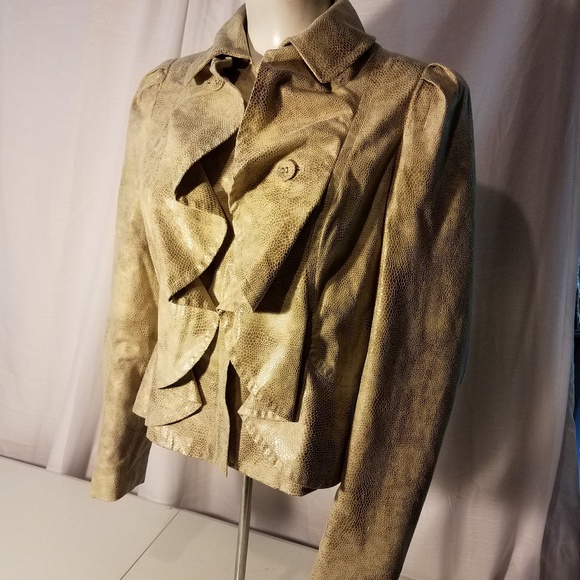 Ruffle Jacket Blazer zip Leather Look Poly Snake - Picture 2 of 8